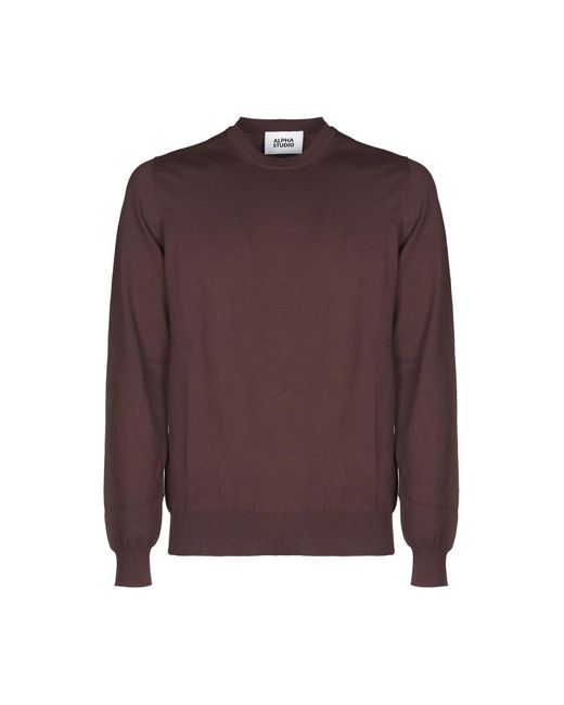 Alpha Studio Brown Round-Neck Knitwear for men
