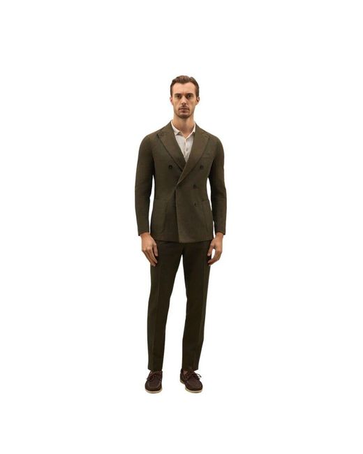 Boglioli Baumwoll-Leinen-Twill Doppelreiher K-Anzug in Green für Herren