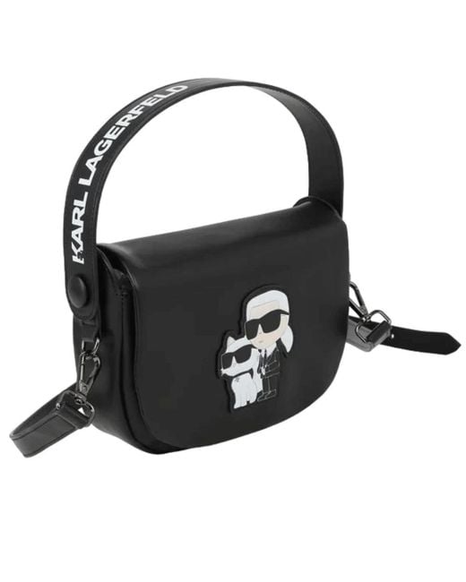 Karl Lagerfeld Black Schwarze handtasche mit katzenpatch