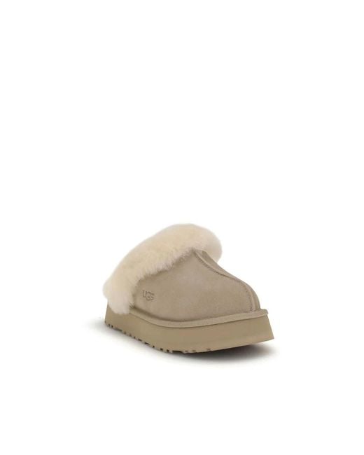 Ugg Natural Gemütliche Wildleder-Slides Mit Schaffellkragen