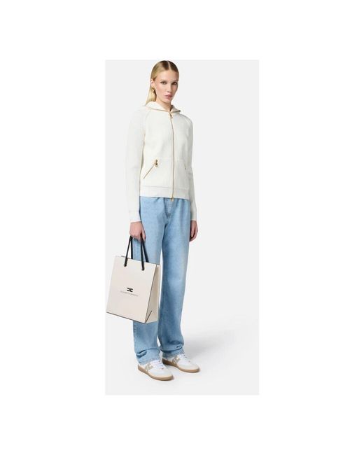 Elisabetta Franchi White Kapuzen-cardigan mit reißverschluss