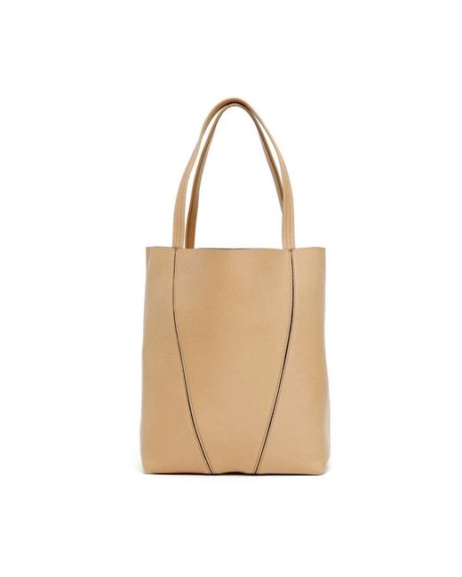 Chloé Natural Dunkelbeige tote tasche mit goldenem logo