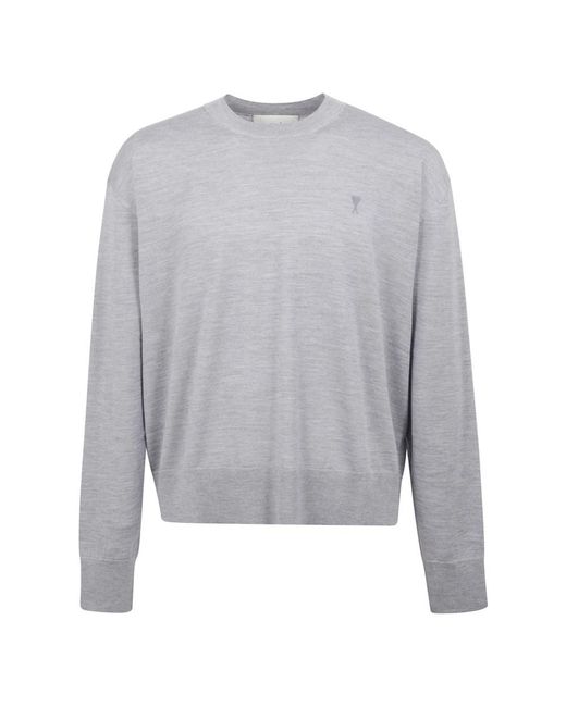 AMI Gray Classic Long-Sleeved Crewneck Top With Logo for men