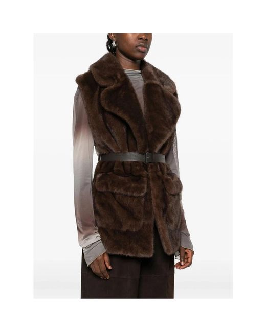 P.A.R.O.S.H. Jassen ,Bruin ,Bruine Faux Fur Gilet Jas in het Brown