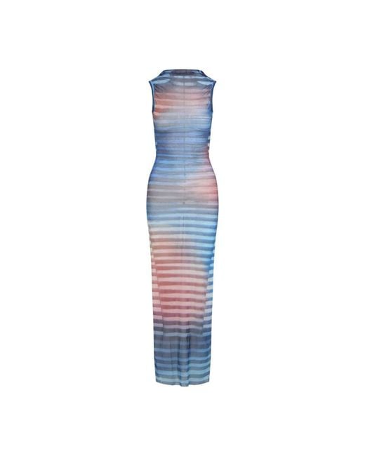 Jean Paul Gaultier Blue Light Mesh Printed Air Long Dress