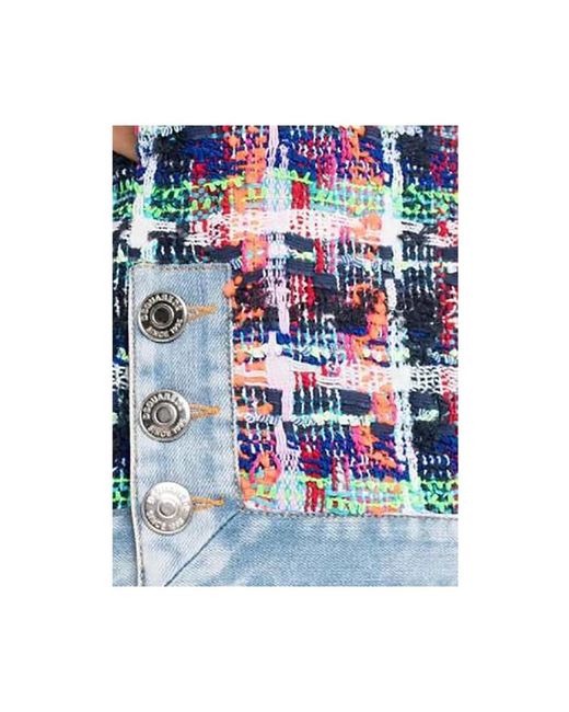 DSquared² Blue Kurzes tweedkleid mit denim-besatz