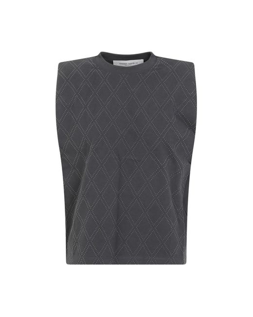 T-shirt in cotone grigio con borchie a rombo di Golden Goose Deluxe Brand in Gray