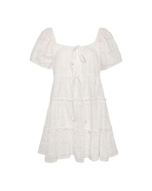 Ganni White Weiße baumwolle quadratischer ausschnitt kleid