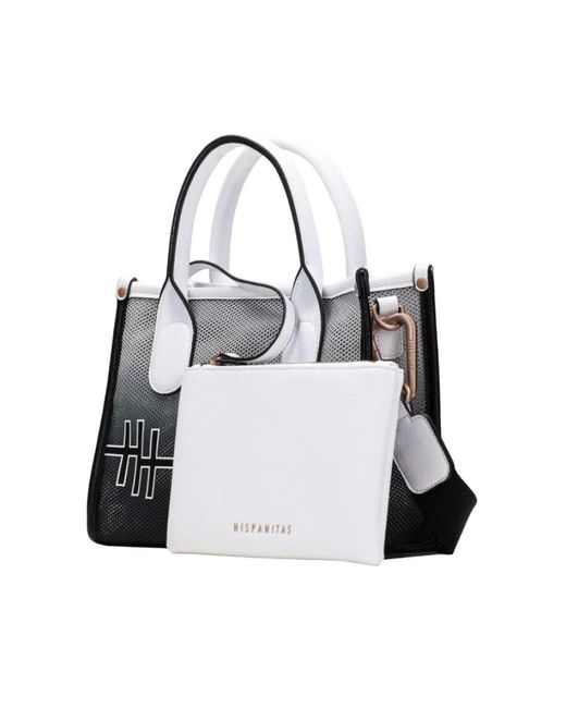 Hispanitas Black Schwarze Mesh-Strukturierte Tasche Mit Weißen Griffen