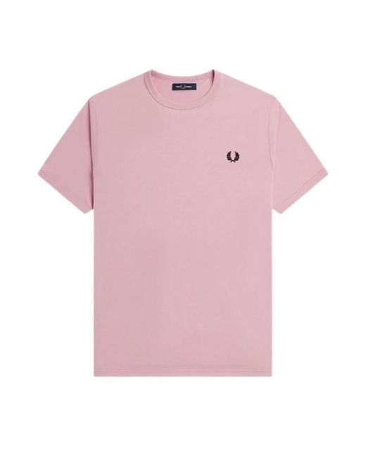 Ringer T Shirt Chalky Pink 1 di Fred Perry da Uomo