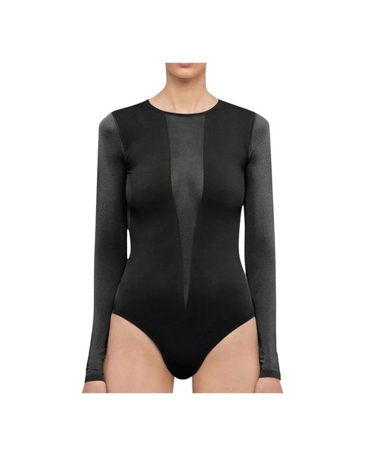 Wolford Tops ,Zwart ,Wol Naadloos Body Met Lange Mouwen En Ronde Hals in het Black