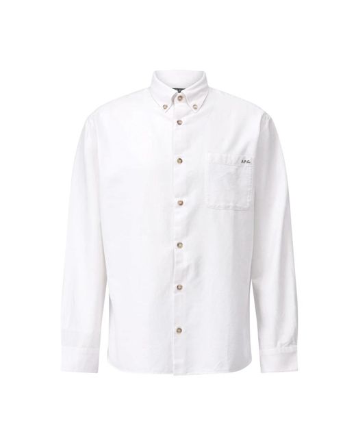 A.P.C. Overhemden ,Wit ,Katoen Oversized Katoenen Shirt Met Button-Down Kraag in het White voor heren