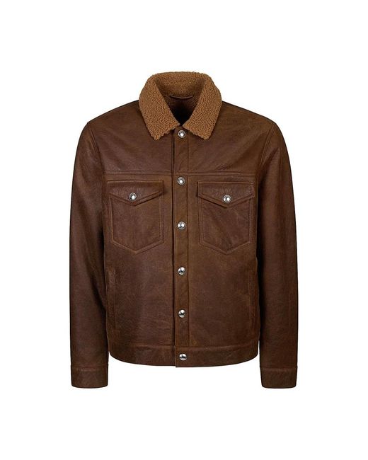 Eleventy Jassen ,Bruin ,Denim Shearling Denim Jacket in het Brown voor heren