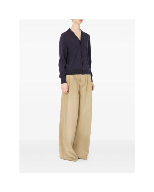 Maison Margiela Truien & Vesten ,Blauw ,Blauwe V-Hals Trui Geribbelde Afwerking in het Blue