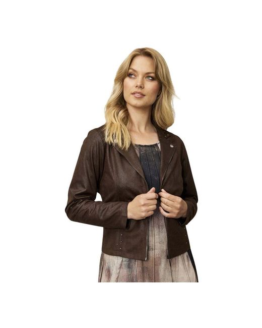 iN FRONT Brown Schicke kurze jacke mit reißverschlusstaschen und nieten