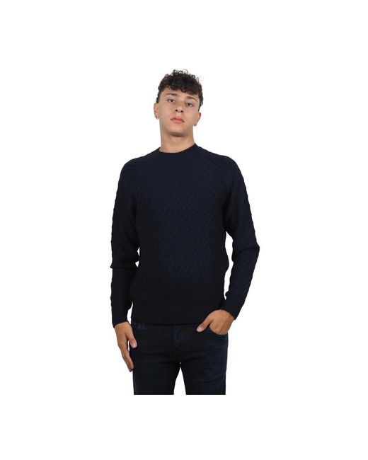 AT.P.CO Blauer Diagonaler Strickpullover in Blue für Herren