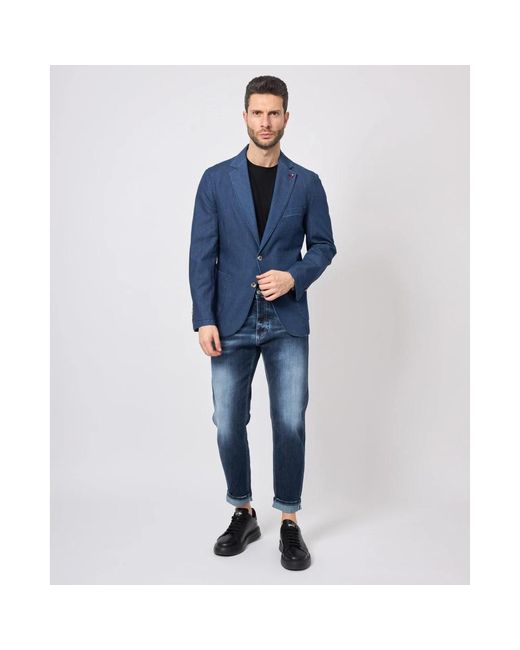 MULISH Blaue Jacke Mit Revers Und Taschen in Blue für Herren