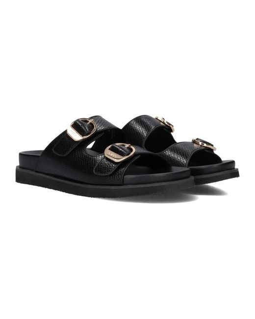 Mexx Schoenen ,Zwart ,Zwarte Leatherlook Reptielenprint Slippers in het Black