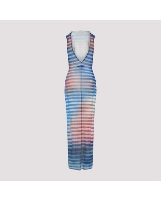 Jean Paul Gaultier Blue Light Mesh Printed Air Long Dress