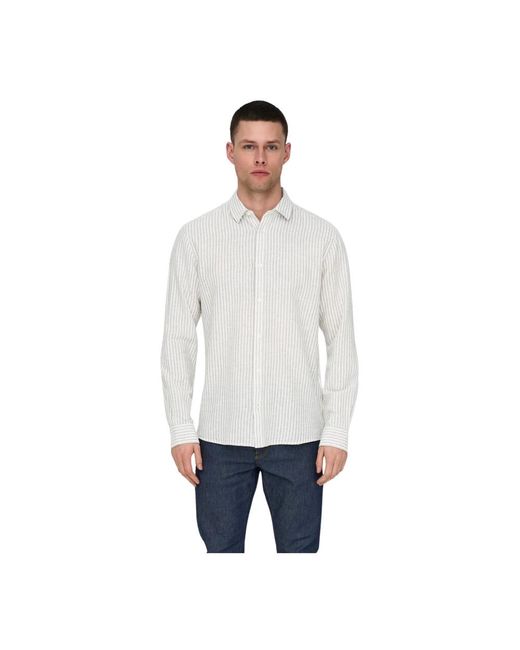Camicia in lino a righe caiden di Only & Sons in White da Uomo