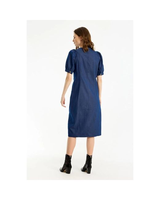 iN FRONT Kleedjes ,Blauw ,Denim Denim Camala Jurk Met Paarden Motieven in het Blue