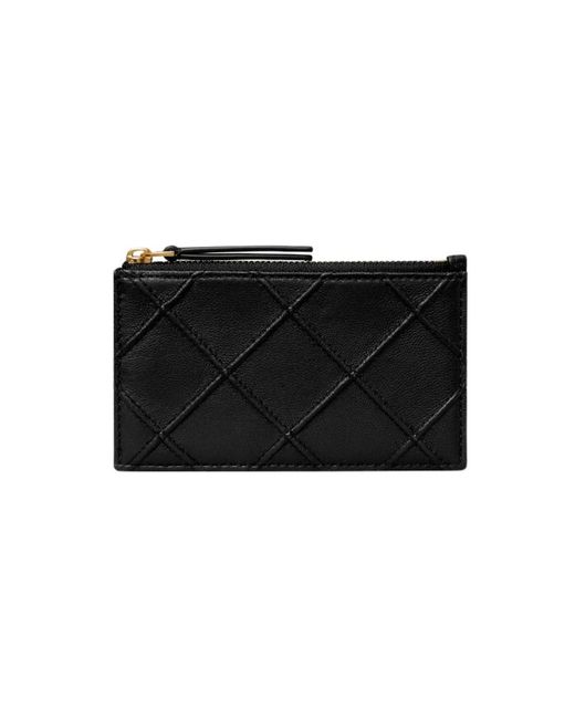 Tory Burch Accessoires ,Zwart ,Leer Fleming Soft Zip Card Case in het Black