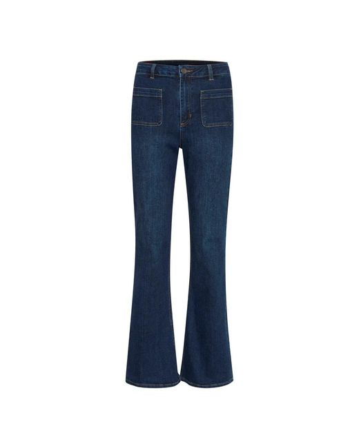 Kaffe Jeans ,Blauw ,Denim Flared Jeans Donkerblauw Denim in het Blue