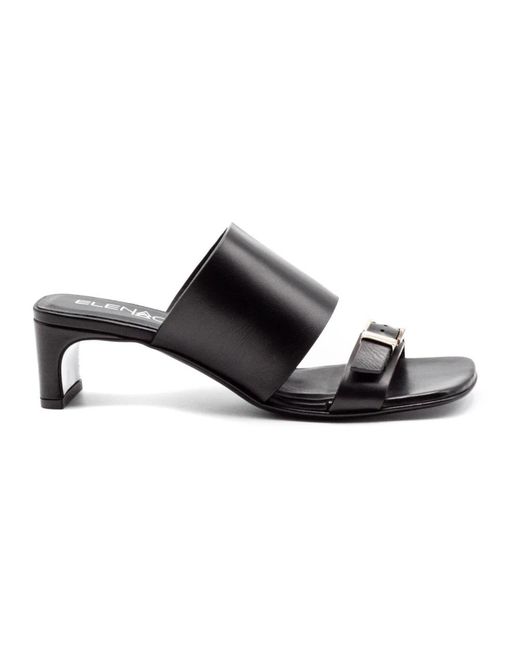 Elena Iachi Black Heeled Mules