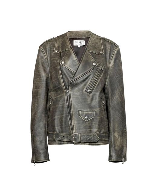 MM6 by Maison Margiela Green Leather Jackets