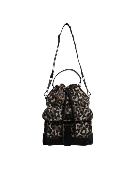Dolce & Gabbana Black Leopardenmuster Baumwoll-Schulter-Bucket Bag