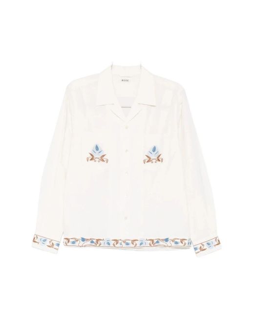 Bode Overhemden ,Wit ,Katoen Embroidered Camp Collar Shirt in het White voor heren