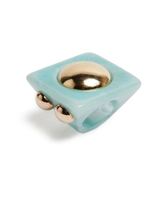 LaDoubleJ Accessoires ,Blauw ,Polyester Hathor Vierkante Ring in het Blue