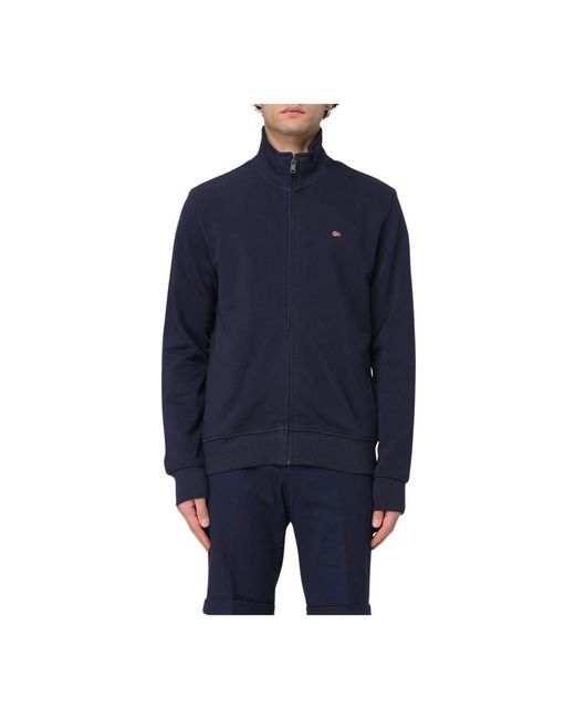 Napapijri Hoodies & Sweatvesten ,Blauw ,Katoen Casual Zip-Up Sweatshirt in het Blue voor heren