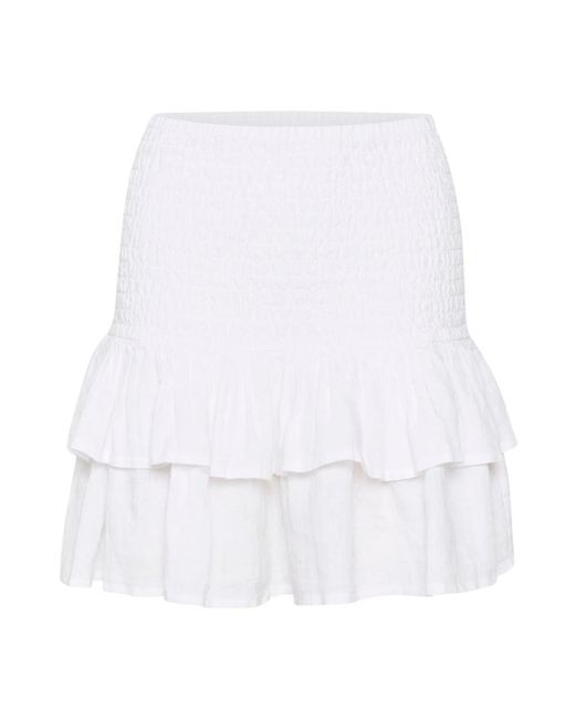 Falda de lino blanco con volantes Part Two de color White