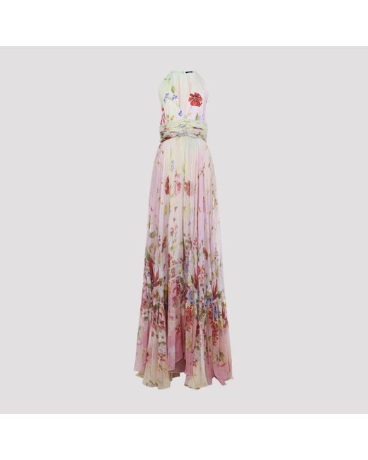 Roberto Cavalli Lange Chiffon Jurk Met Miami Bloemenprint in het Pink