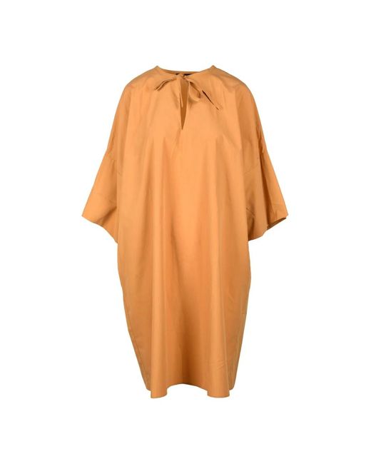 Weekend by Maxmara Orange Baumwoll-Tunika-Kleid Kurzarm Lockerer Schnitt