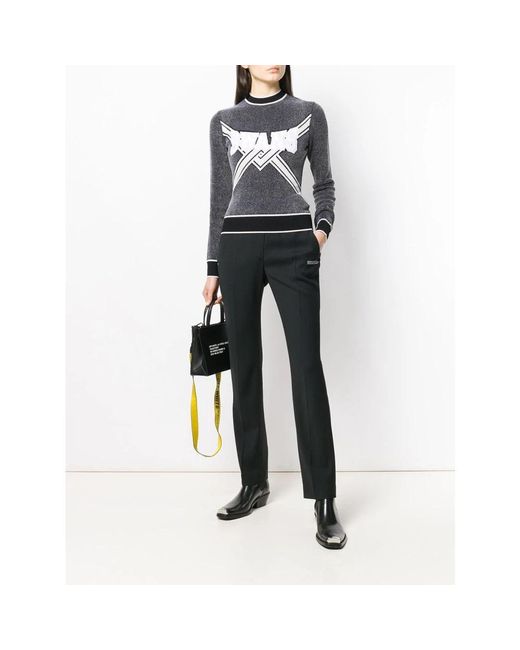 Off-White c/o Virgil Abloh Zwarte Gebreide Trui Met Zwanen En Ronde Hals in het Blue