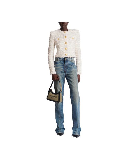 Balmain Cropped Tweed Jas in het White