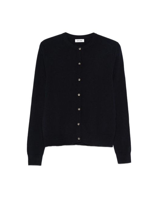 Soft Goat Round Neck Button Cardigan in het Black