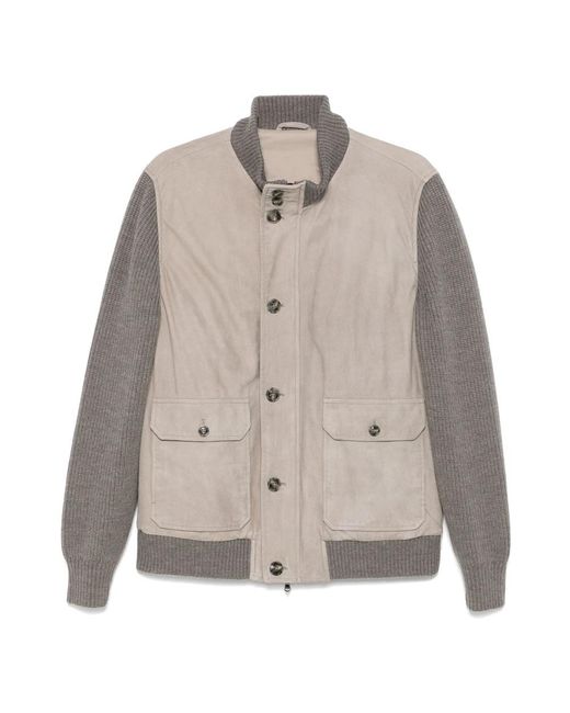 Barba Napoli Wildlederjacke mit reißverschluss und knöpfen in Gray für Herren