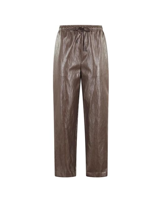 SOLOTRE Broeken ,Bruin ,Leer Barolo Leatherette Broek Met Elastische Taille in het Gray