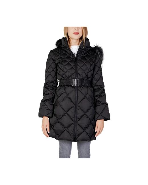 Guess Jassen ,Zwart ,Nepbont Gewatteerde Pufferjas Met Afneembare Capuchon in het Black