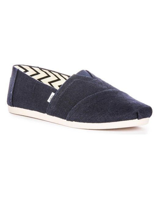 TOMS Blue Navy Canvas Slip-On Loafers for men
