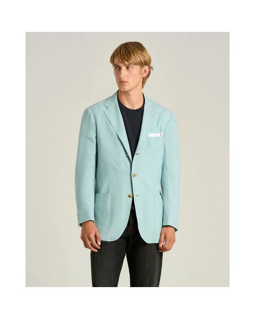 Kiton Cashmere Single-Breasted Jacket in het Blue voor heren