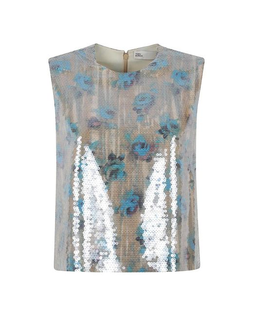 Tory Burch Sequin Shell Top in het Blue