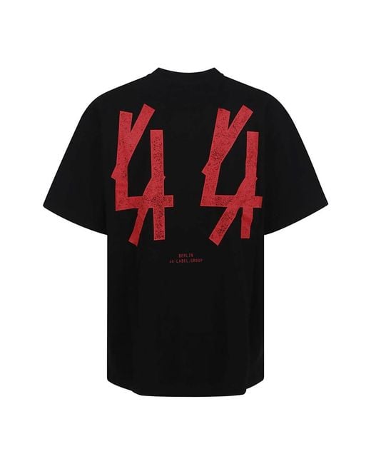 44 Label Group Schwarzes textdruck rundhals t-shirt,schwarzes baumwoll logo print t-shirt,klassische tee kollektion in Black für Herren