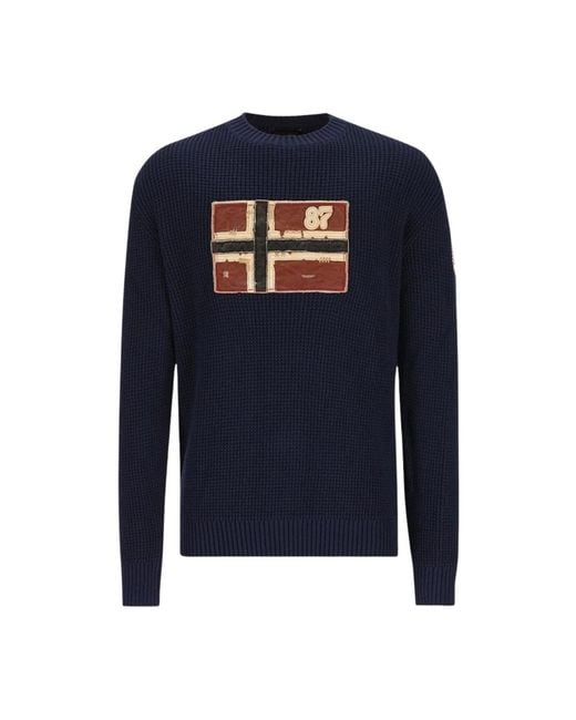 Napapijri Blue Round-Neck Knitwear for men