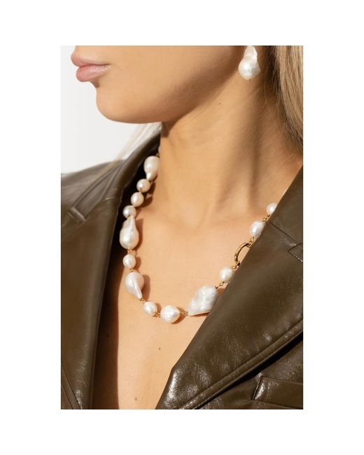 Jil Sander Metallic Halskette mit perlen