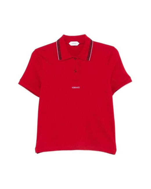 Versace Geborduurd-Logo Katoenen Piqué Polo in het Red