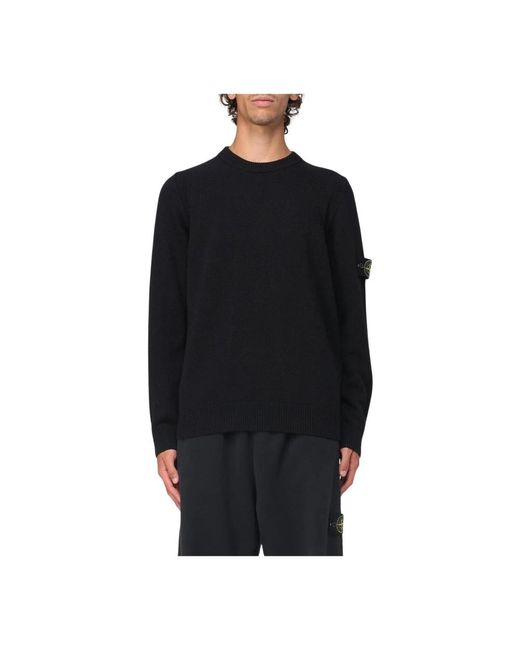Stone Island Black Round-Neck Knitwear for men
